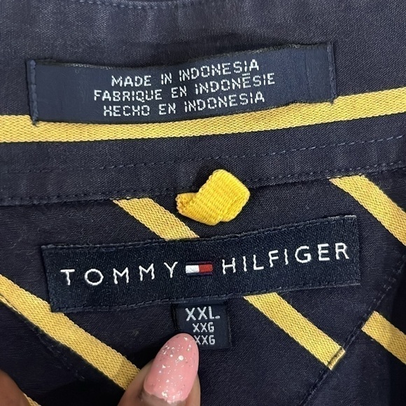 Tommy Hilfiger Mens 2xl Navy Blue Plaid Long Sleeve Business Button Down Shirt - Picture 4 of 8